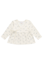 Haut cache-cœur en maille piquée de coton biologique et élasthanne à motif floral romantique, avec liens latéraux, pour bébés filles de la naissance à 2 ans