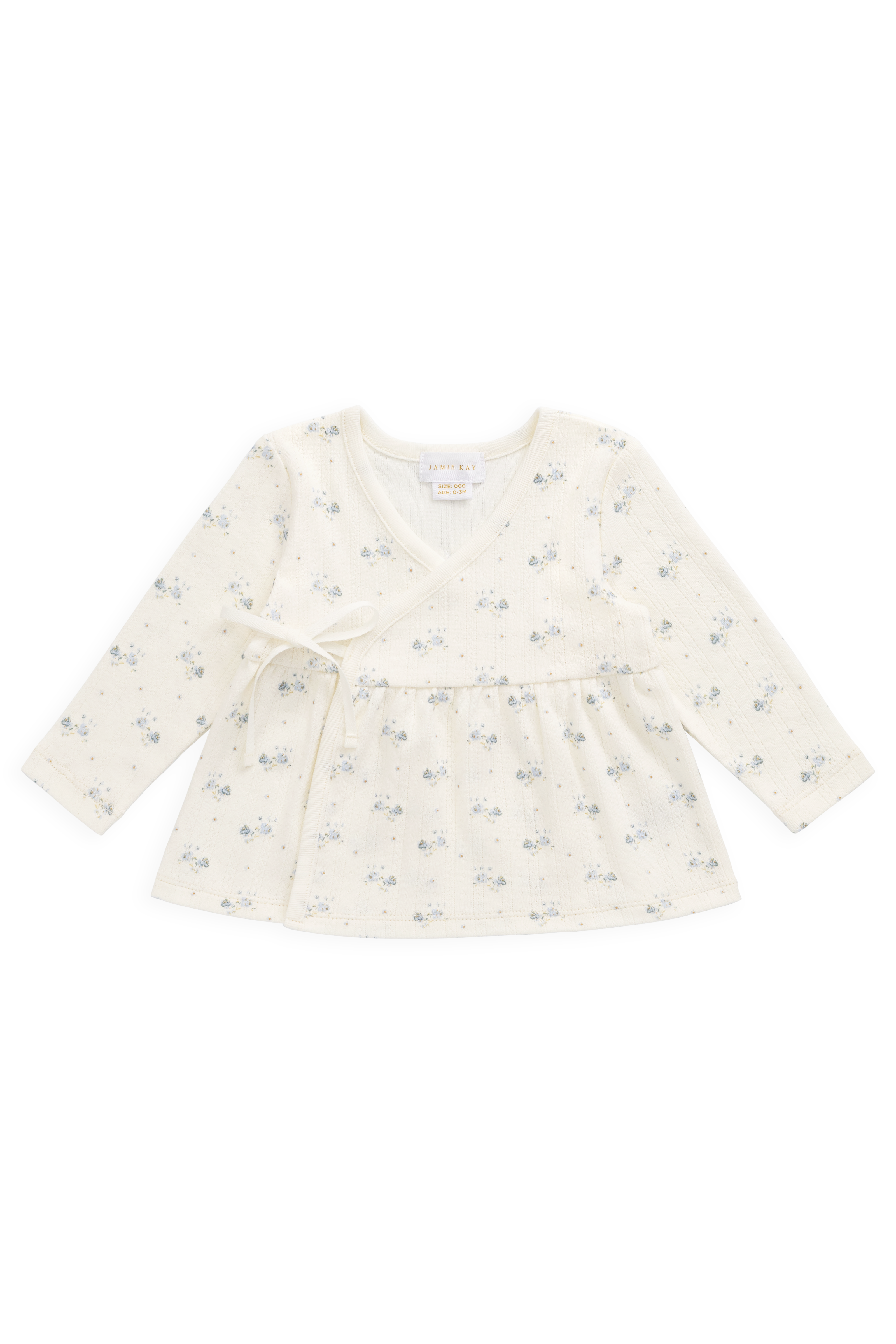 Organic Cotton Pointelle Wrap Top - Blue
