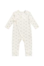 Barboteuse cache-cœur en coton-élasthanne pointelle bio à motif floral bleu délicat avec boutons-pression pour bébés filles de 3 mois à 2 ans
