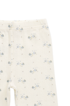 Legging en Coton-Élasthanne Bio Pointelle à Fleurs Bleues de Tous les Jours avec Taille Élastique pour Bébés Filles (Naiss.-2 ans)