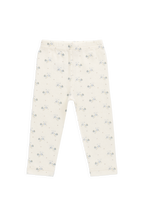 Legging en Coton-Élasthanne Bio Pointelle à Fleurs Bleues de Tous les Jours avec Taille Élastique pour Bébés Filles (Naiss.-2 ans)
