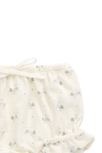 Ravissant cache-couche en coton-élasthanne bio à motif floral bleu avec bords froncés pour bébé fille naissance-2 ans