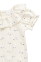 Cache-couche en Coton Bio-élasthanne Pointelle Bleu Fleuri Vintage avec Col Volanté et Boutons Pression pour Bébé Fille (0-2 ans)