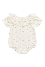 Cache-couche en Coton Bio-élasthanne Pointelle Bleu Fleuri Vintage avec Col Volanté et Boutons Pression pour Bébé Fille (0-2 ans)