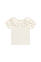 Haut en coton et élasthanne pointelle bio coloris parchemin sobre avec encolure et poignets festonnés pour fille de 6 mois à 8 ans