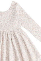 Robe fluide en crêpe de coton biologique et élasthanne à motif floral avec jupe froncée et manches longues pour filles de 1 à 10 ans