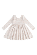 Robe fluide en crêpe de coton biologique et élasthanne à motif floral avec jupe froncée et manches longues pour filles de 1 à 10 ans