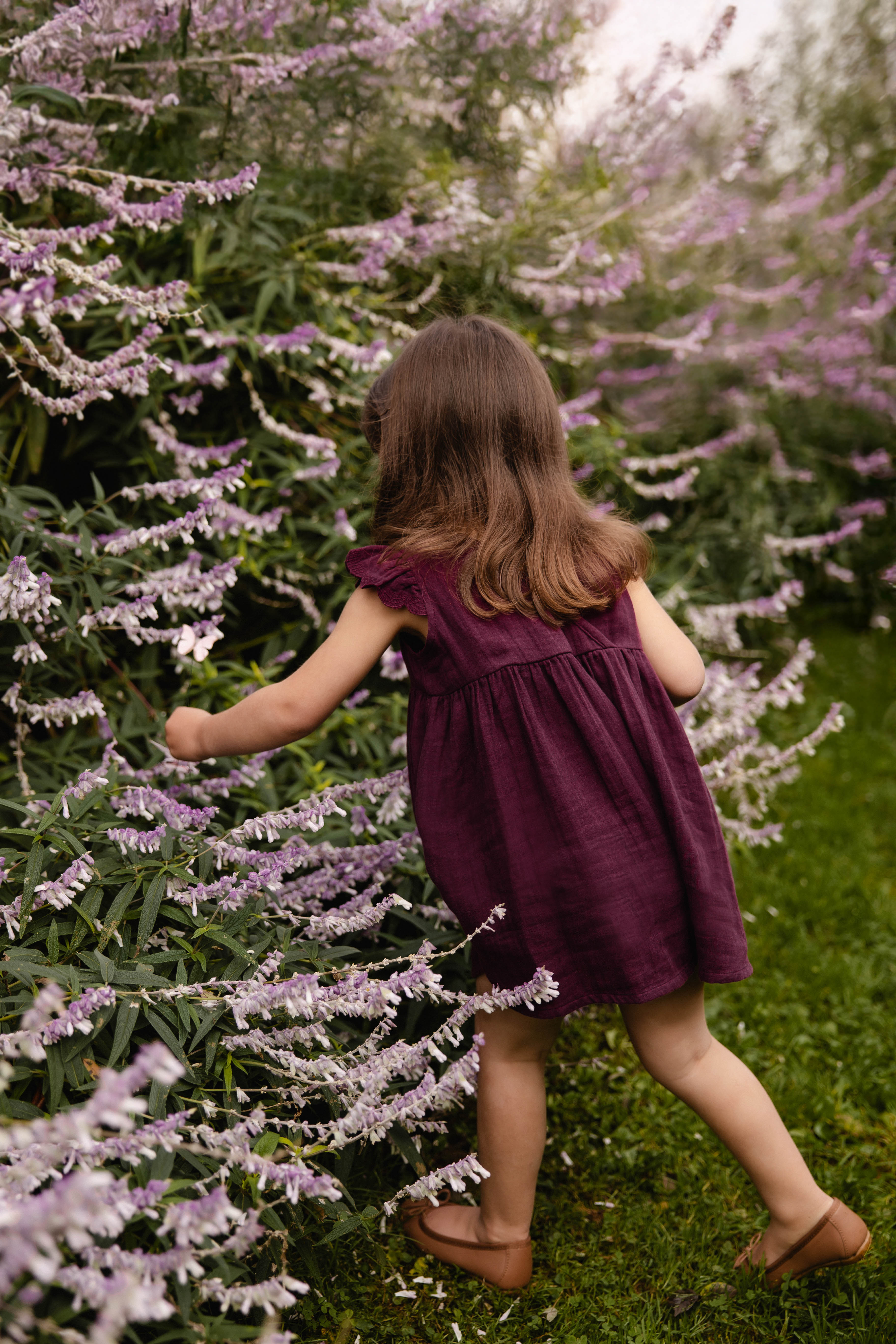 Organic Cotton Muslin Lace Dress - Fig