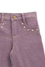 Pantalon en coton-élasthanne sur mesure brodé d'orchidées avec taille boutonnée et poches pour filles de 6 mois à 10 ans