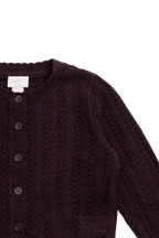 Gilet Fille en Coton Tricoté Noir Cassis Riche avec Détails Texturés & Boutons sur le Devant, Tailles 6M-10A