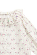 Haut romantique en coton biologique lilas à motif floral avec col à volants et manches froncées pour filles de 0 à 10 ans