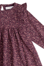 Robe Fille en Coton Bio Imprimé Figues Florales Vintage, Col Volanté et Manches Longues 6M-10A