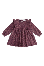 Robe Fille en Coton Bio Imprimé Figues Florales Vintage, Col Volanté et Manches Longues 6M-10A