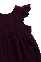 Robe en mousseline biologique vintage motif figue avec dentelle, manches volantées et jupe froncée pour filles de 6 mois à 8 ans
