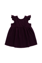 Robe en mousseline biologique vintage motif figue avec dentelle, manches volantées et jupe froncée pour filles de 6 mois à 8 ans