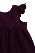 Robe en mousseline biologique vintage motif figue avec dentelle, manches volantées et jupe froncée pour filles de 6 mois à 8 ans