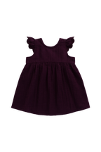 Robe en mousseline biologique vintage motif figue avec dentelle, manches volantées et jupe froncée pour filles de 6 mois à 8 ans