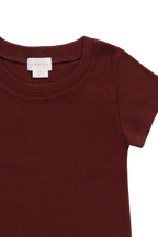 T-shirt ras du cou manches courtes en coton biologique et élasthanne bordeaux pour filles 1-14 ans