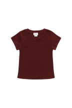 T-shirt ras du cou manches courtes en coton biologique et élasthanne bordeaux pour filles 1-14 ans