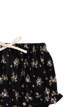 Bloomer Bébé Fille 0-3 Ans en Coton Bio Volanté Noir Cassis et Floral Vintage avec Nœud à Cordon de Serrage