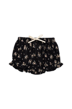Bloomer Bébé Fille 0-3 Ans en Coton Bio Volanté Noir Cassis et Floral Vintage avec Nœud à Cordon de Serrage
