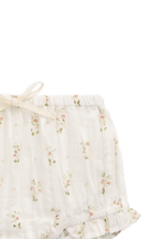 Bloomer en coton biologique à motif floral avec jambes à volants et cordon de serrage décoratif pour bébés filles 0-3 ans