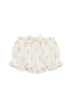 Bloomer en coton biologique à motif floral avec jambes à volants et cordon de serrage décoratif pour bébés filles 0-3 ans